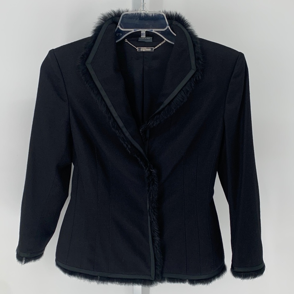 Alexander McQueen 2005 Fitted Black Blazer with Fur Trim Sz 44 EU/ 8 US